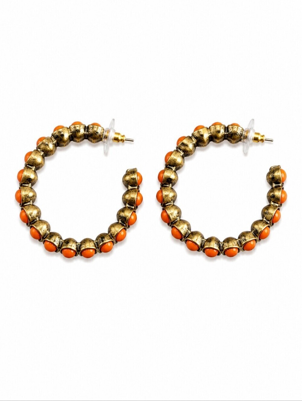 3/$30 Brass Orange Cabochon Hoop Earrings
